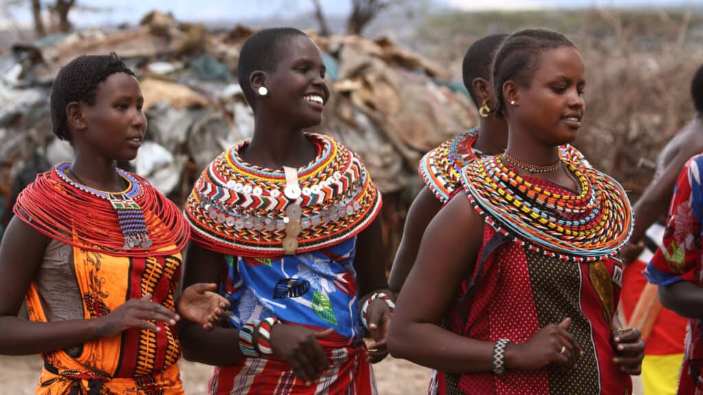 3 Women from Kenya in traditional dress. 
