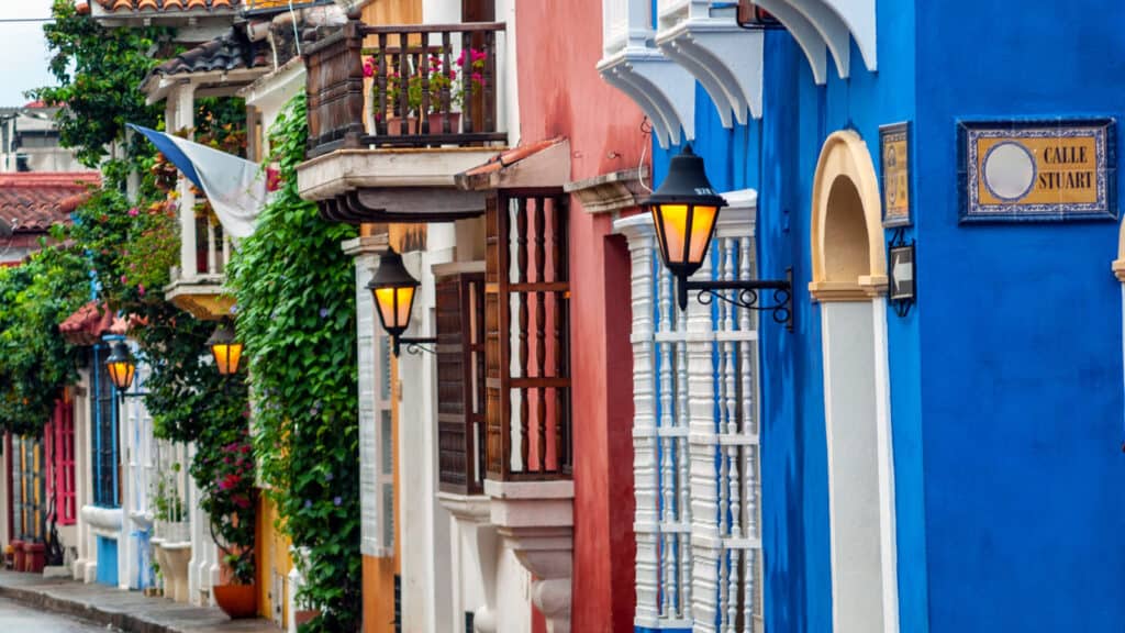 Colorful street in Colombia. 