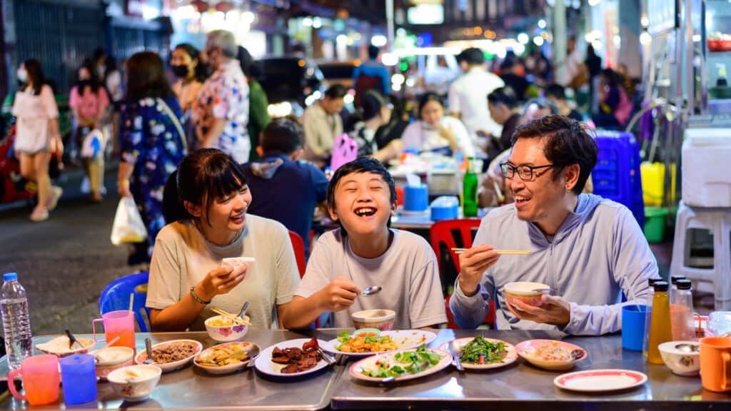 Family eating in China.