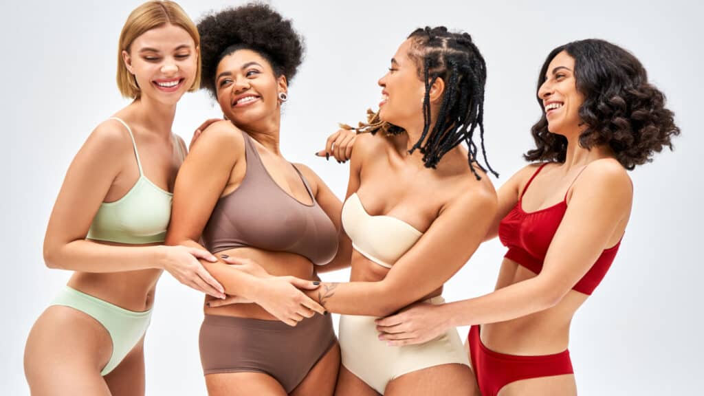 women of different ethnicities in underwear.