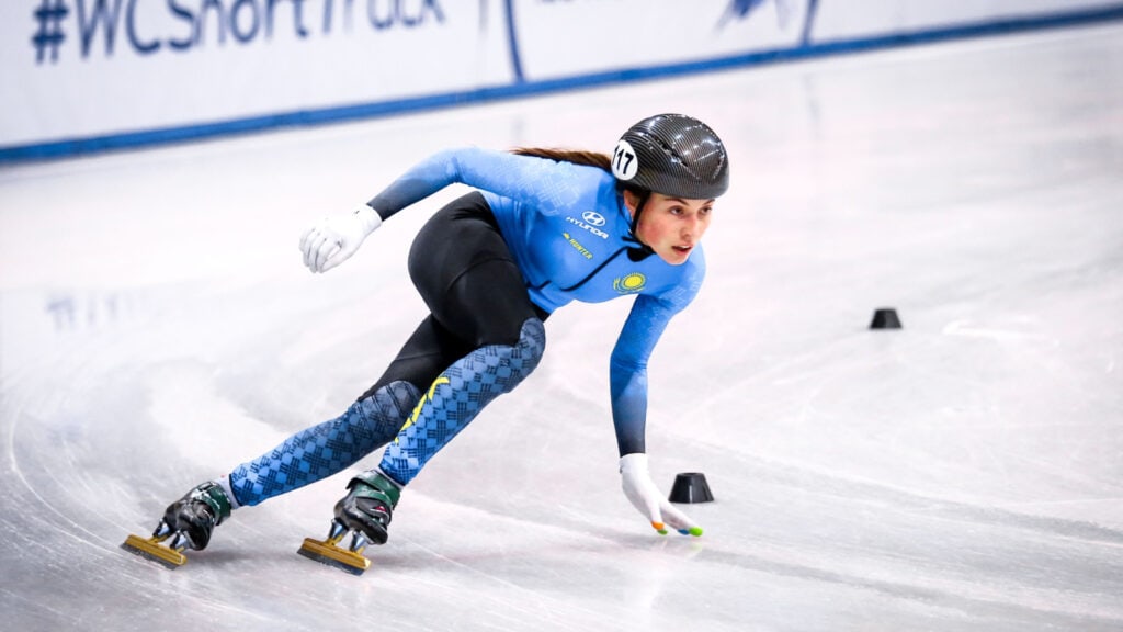 Female competitive speed skater.