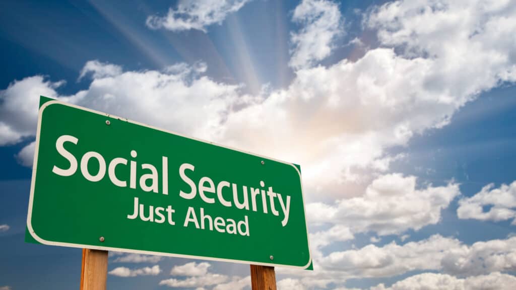 Sign saying Social Security Ahead. 