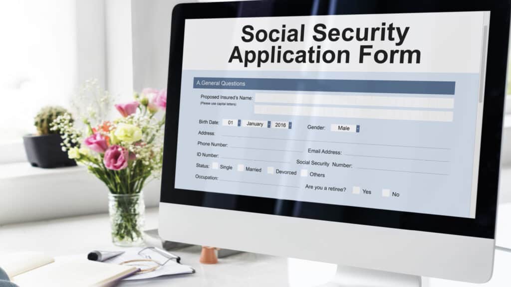 Social Security Application on computer screen. 