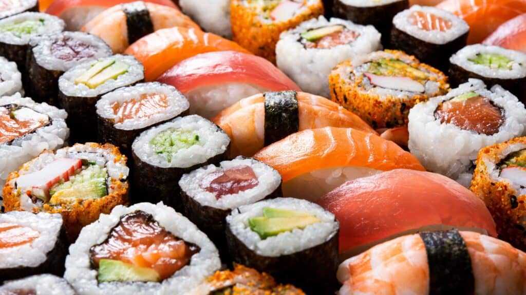 Assorted sushi. 