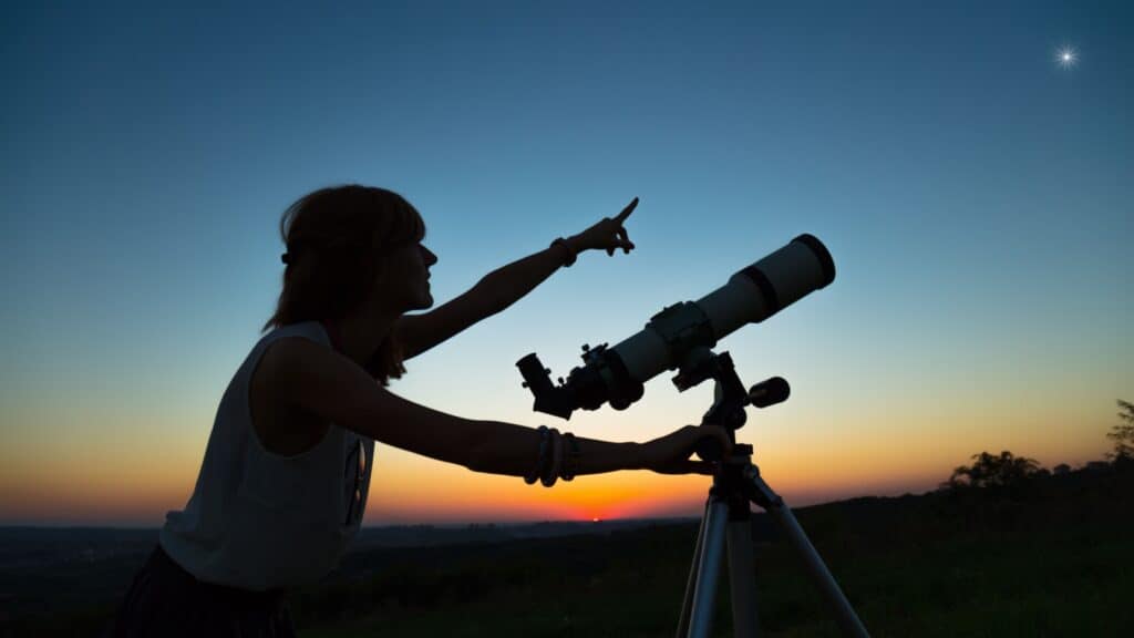 woman with telescope.