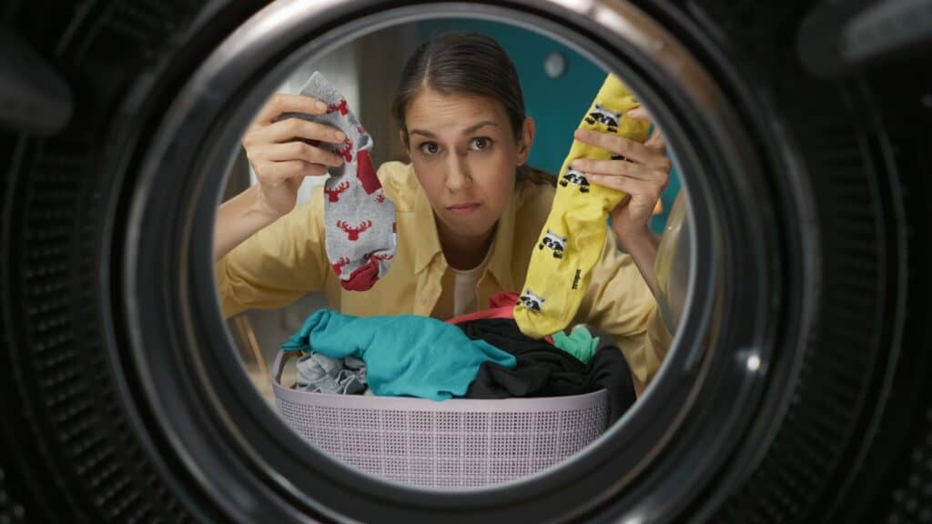 woman washing socks. 