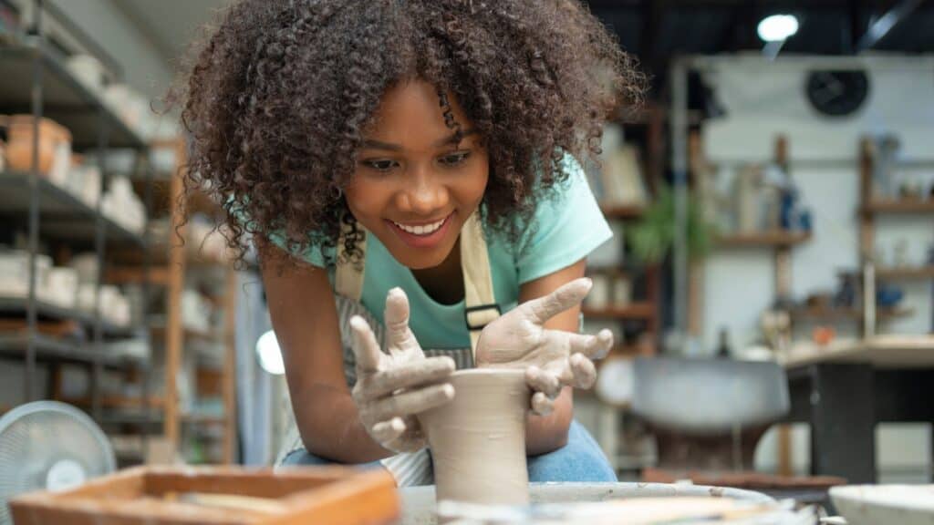 woman working with clay. Ceramics. 