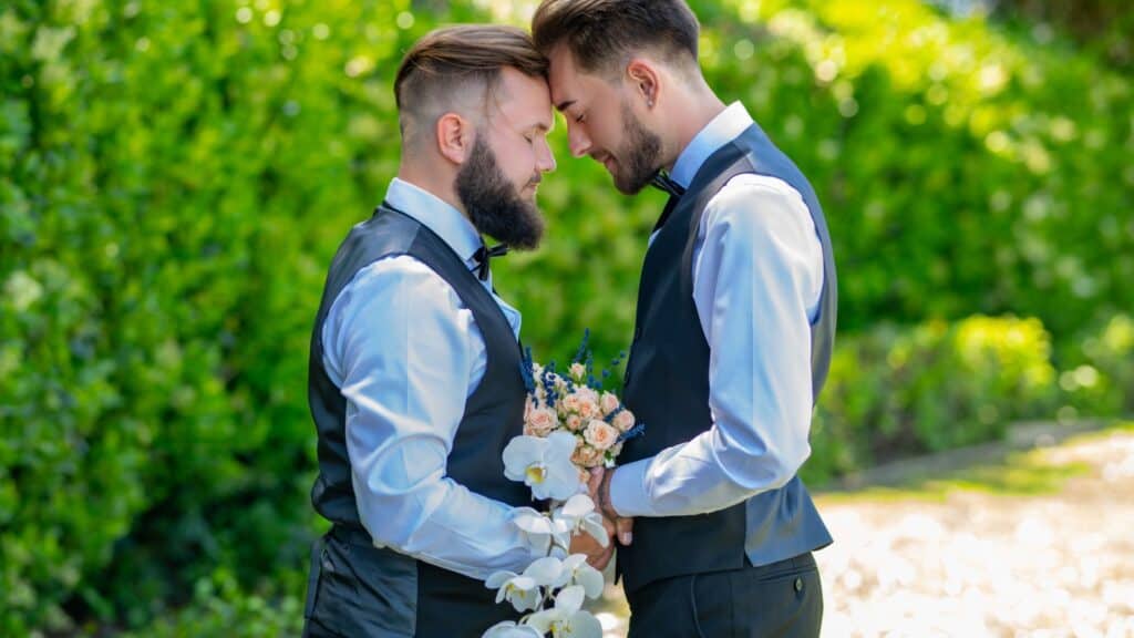 Gay couple marrying. 