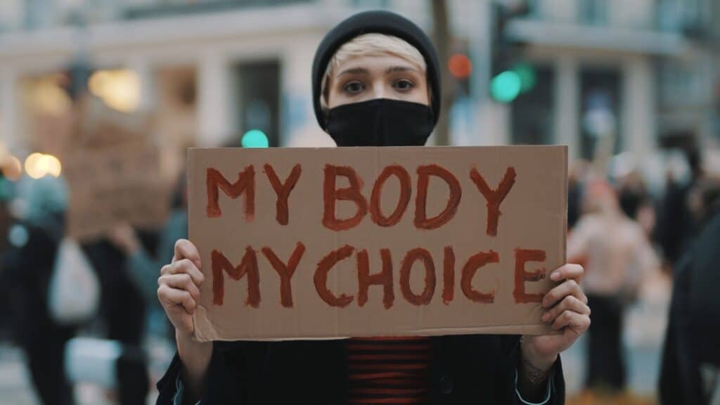 My body My Choice. Woman protester. 