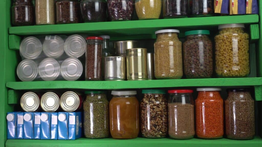 dry goods on shelf. 