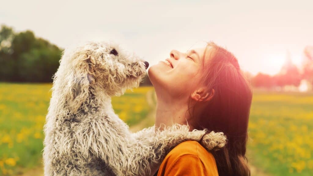 woman and dog. 