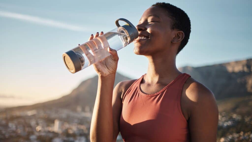 woman drinking water.