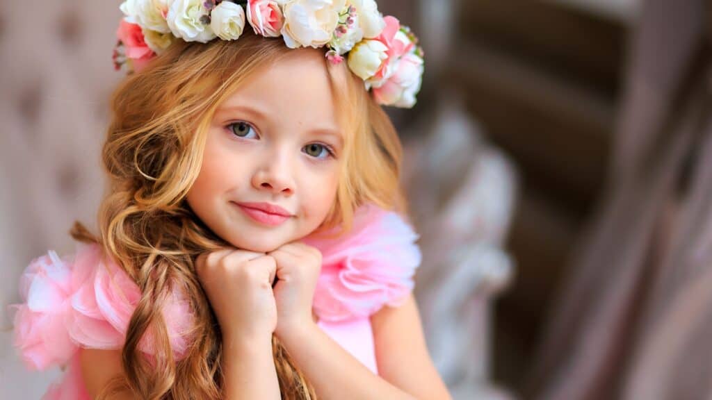 Girl in pink dress. 