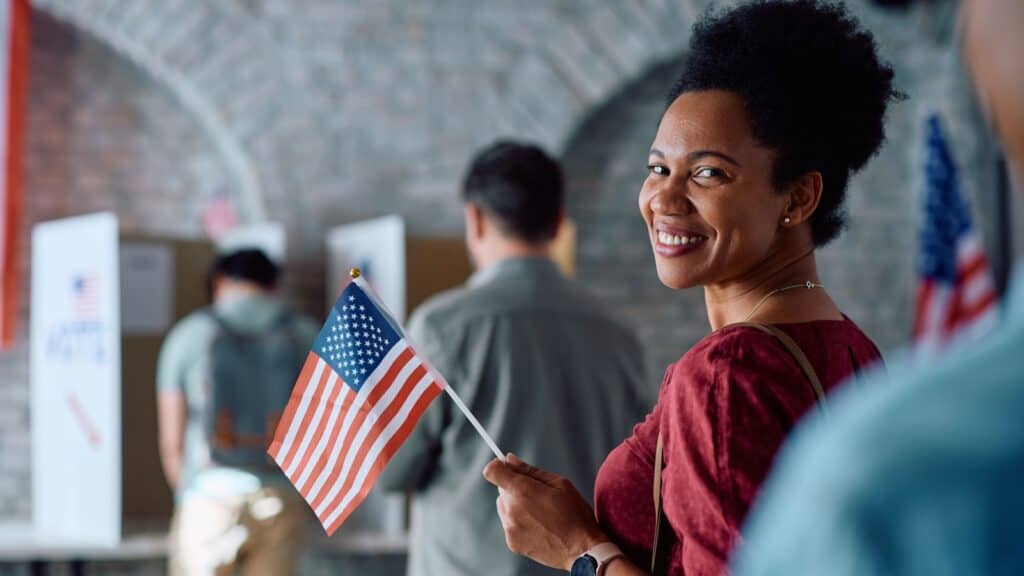 Patriotic woman. 