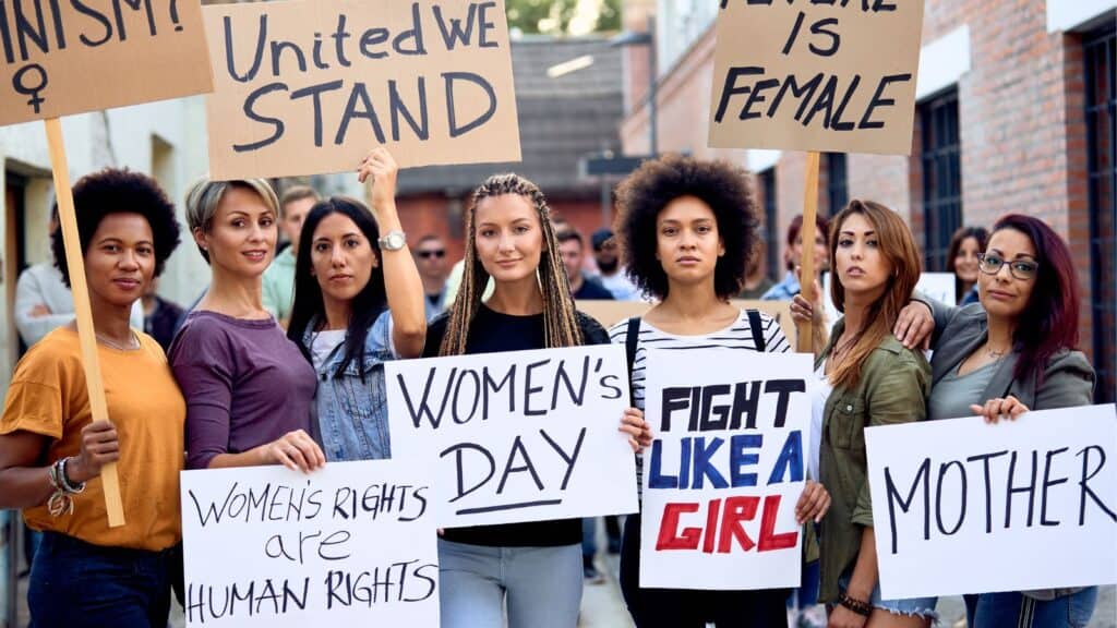 Women protesting. Feminists