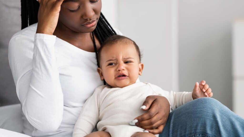 Stressed Mom and baby. 