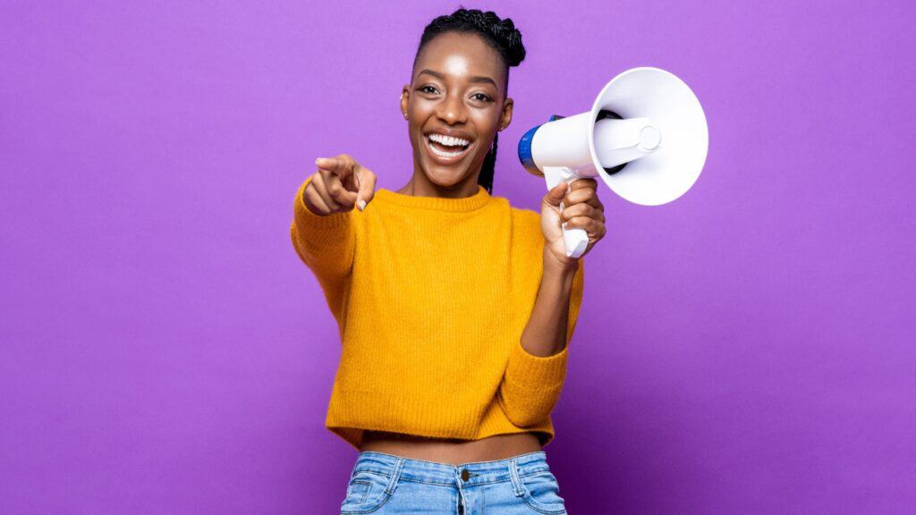 Woman with megaphone.