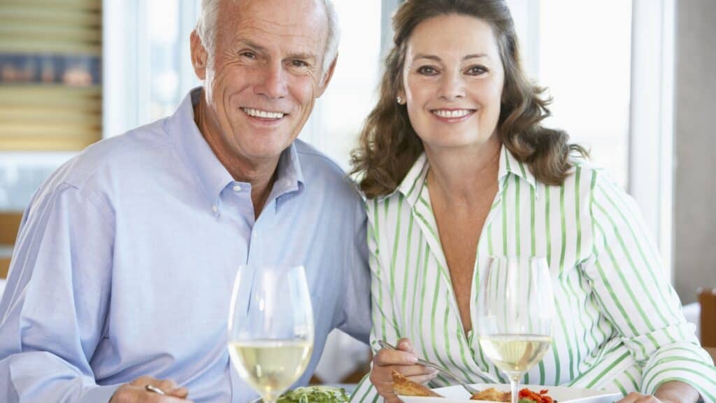 couple eating at restaurant. 