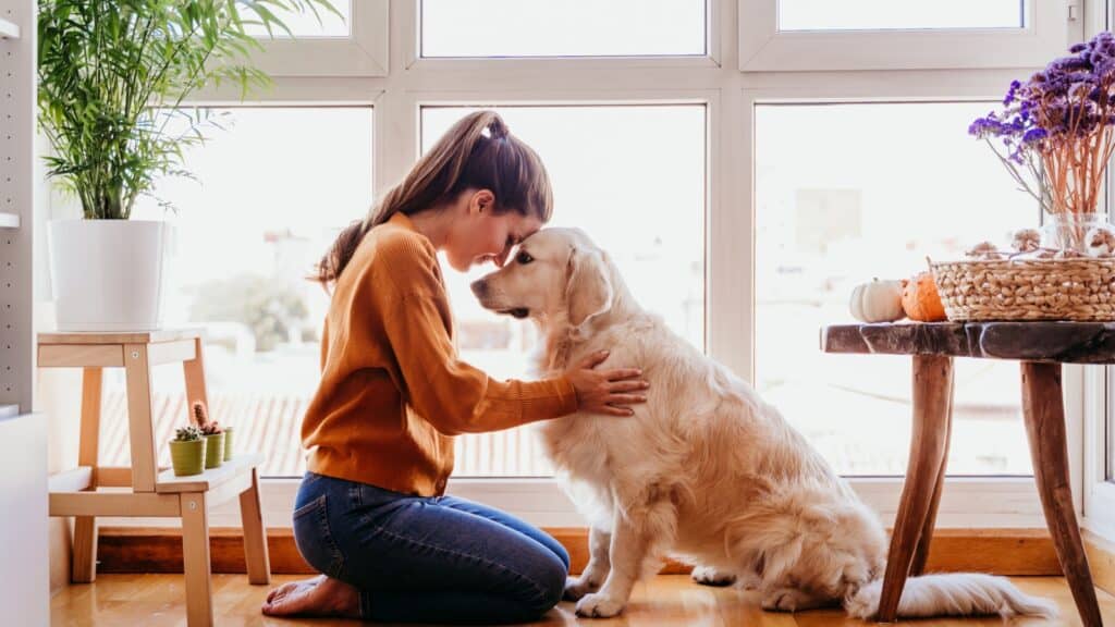 woman and dog.