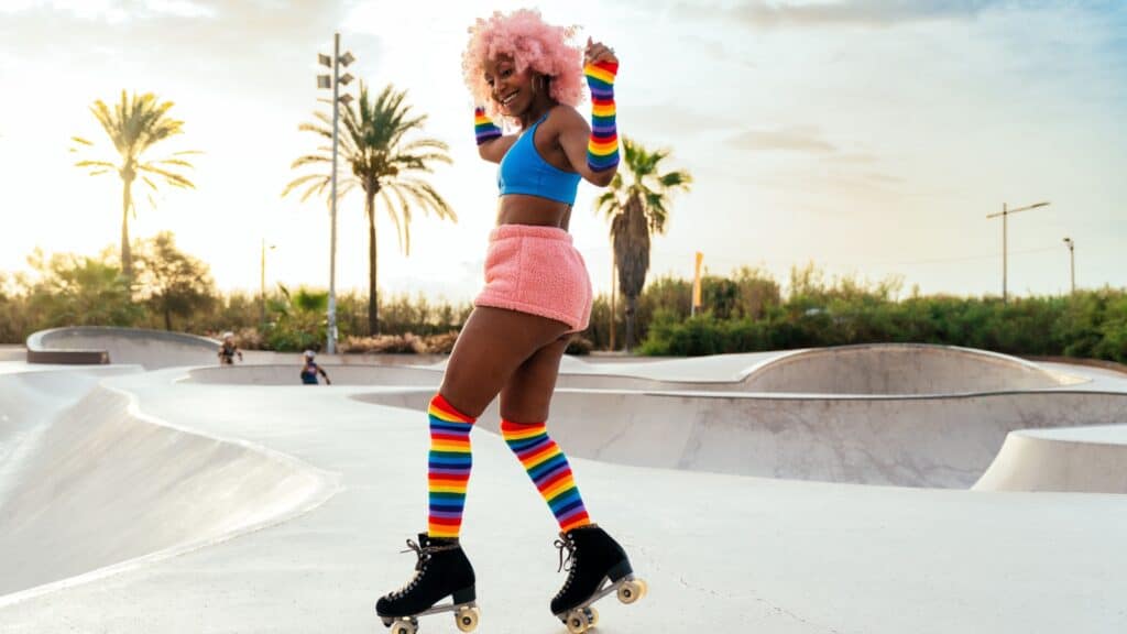 woman roller skating. 