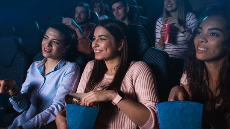 women watching movie.