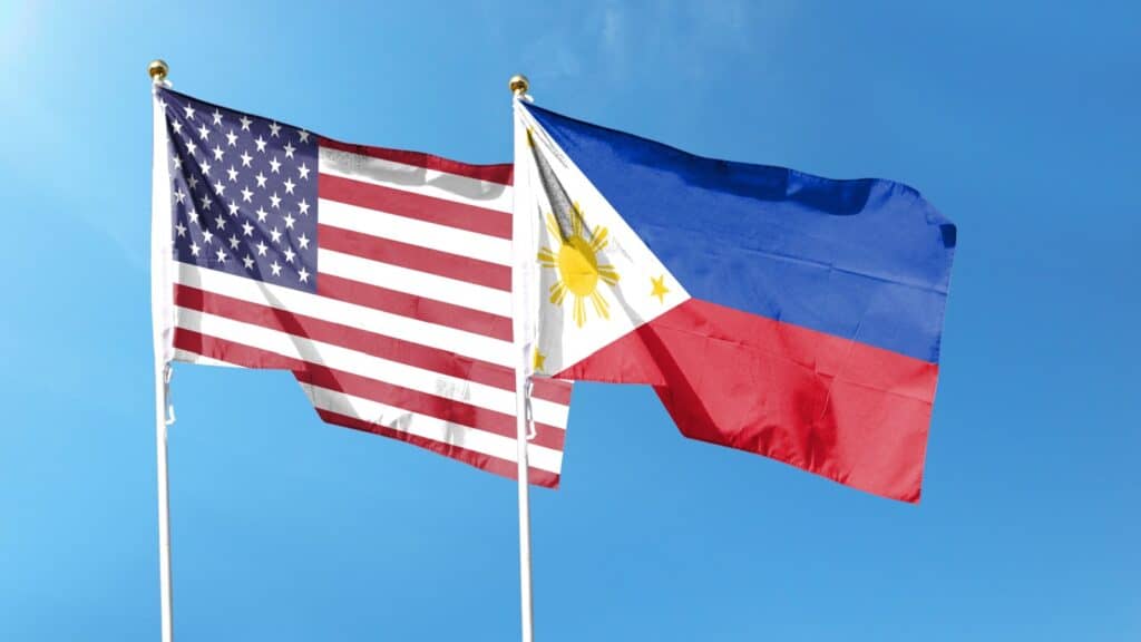 American and Philippine flags. 