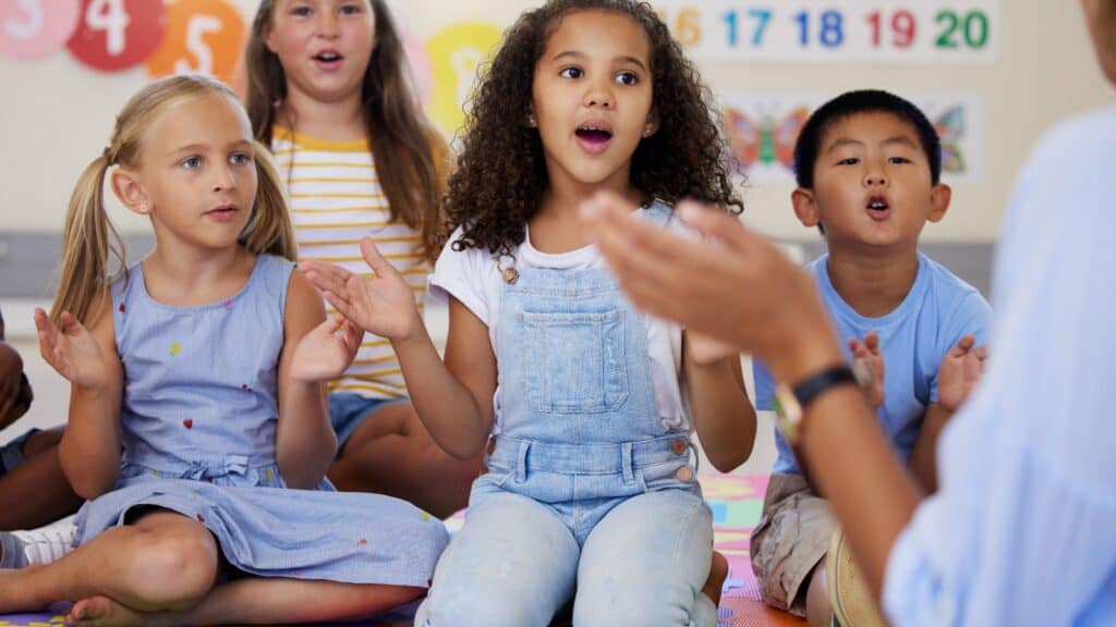 Children singing. 