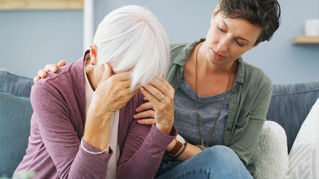 Dementia. Sad confused senior woman. 