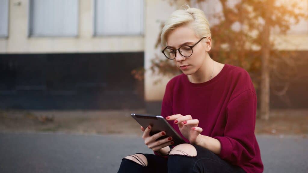 Girl using iPad. 