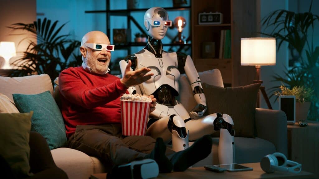 AI companion watching a movie with a man