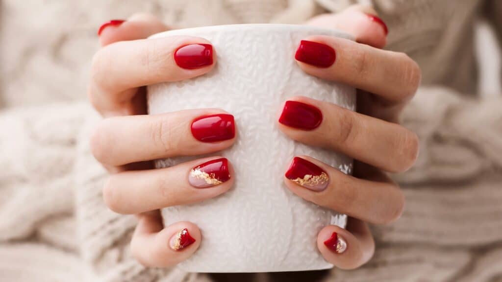 Red manicure.