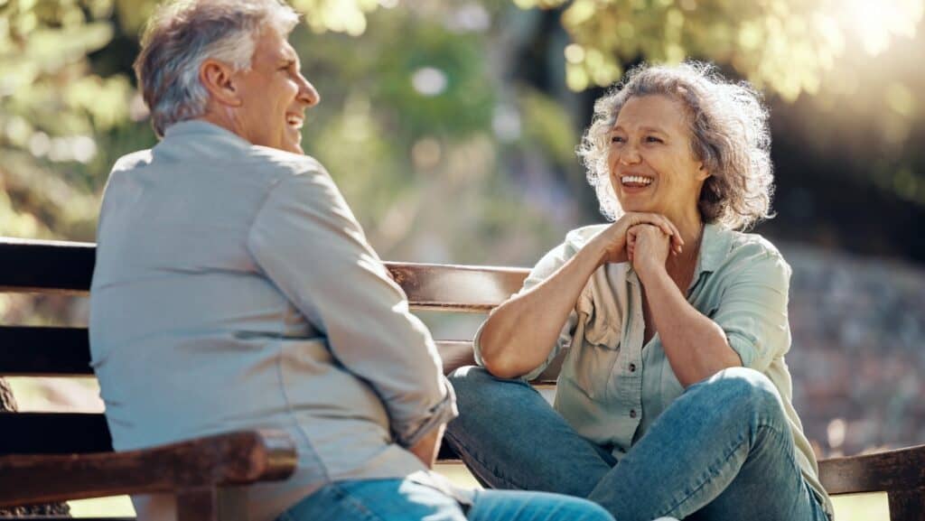 older couple talking.