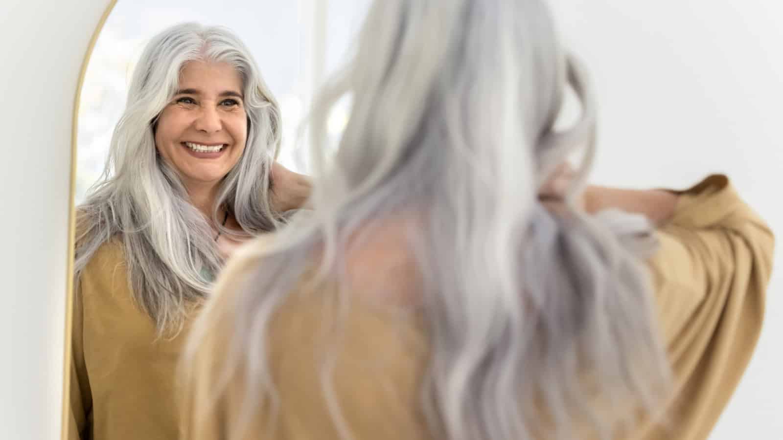 older woman gray hair.