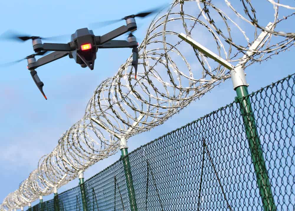 Drone,Monitoring,Barbed,Wire,Fence,On,State,Border,Or,Restricted