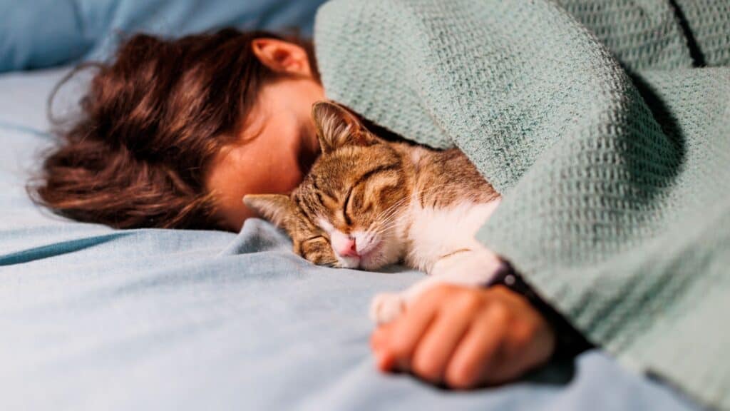 sleeping with cat. 