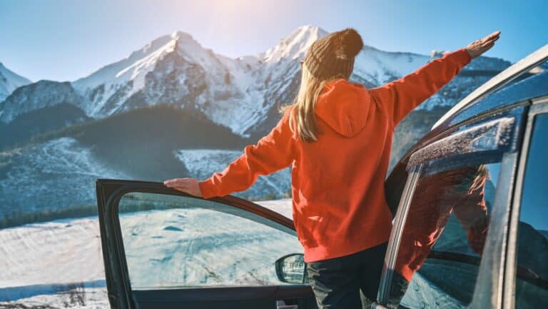 woman car winter.